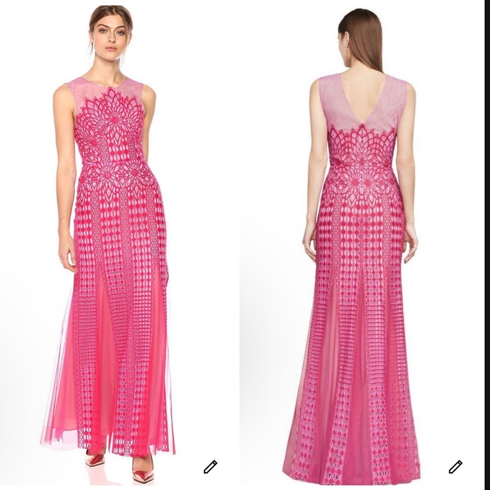 BCBG MAXAZRIA Elinor‎ Pink Scalloped Lace Sleeveless Gown Size 0 Worn On TV